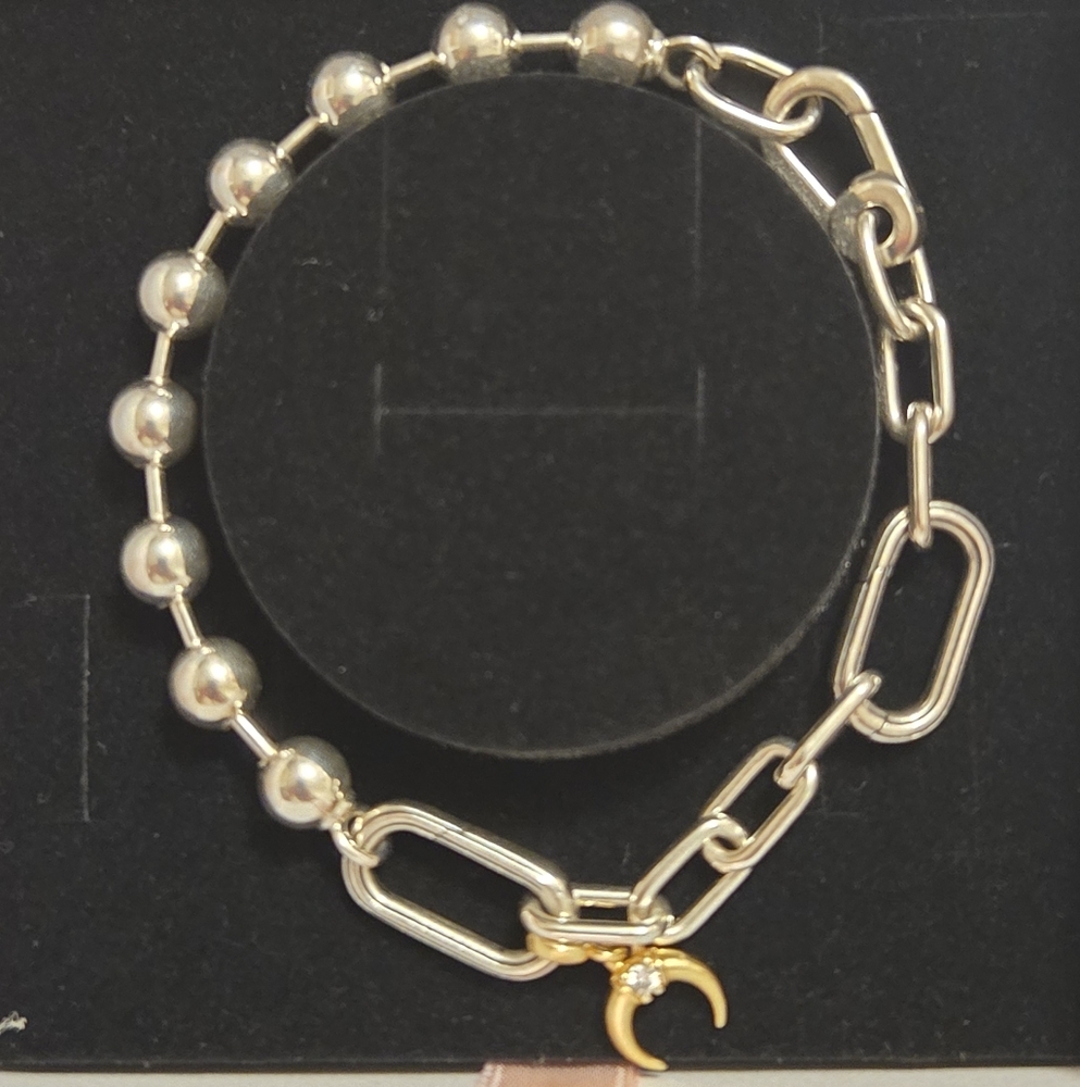 Pandora Silver Bracelet with Gold Crescent Charm